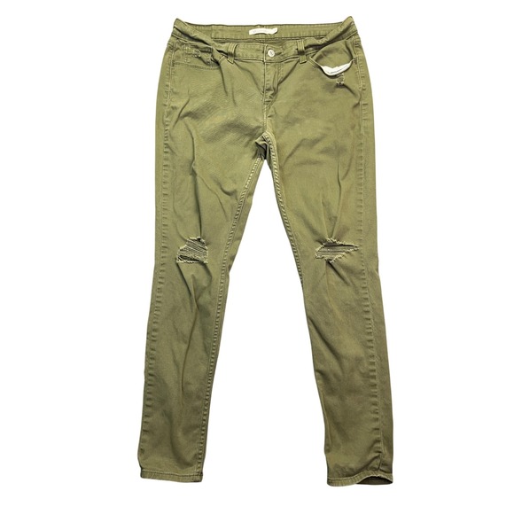 Levi's 535 Super Skinny Olive Green‎ Distressed Jeans Sz 32 Boho Grunge Preppy - Picture 1 of 11